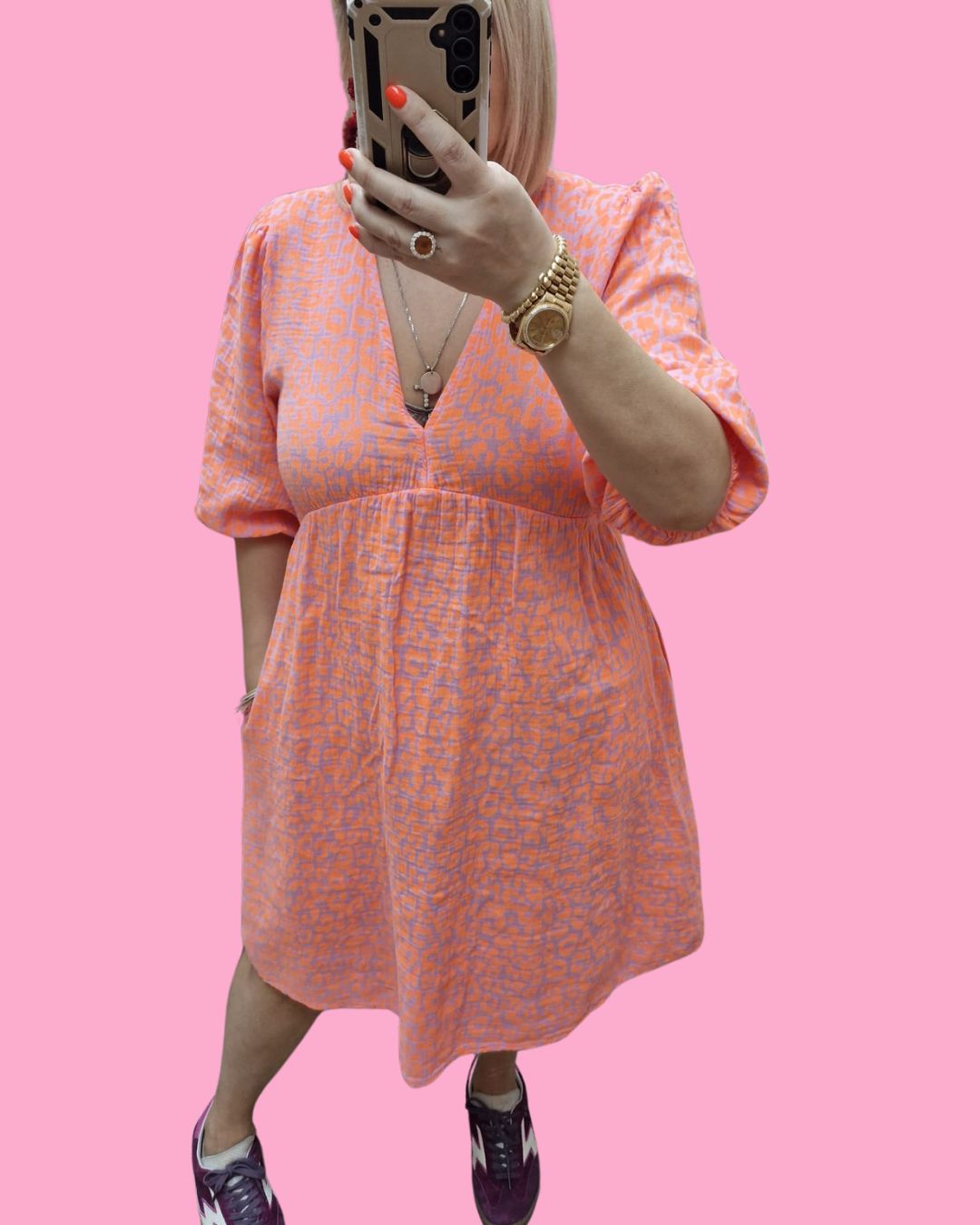 Pisa Dress - Orange Fluro Leopard