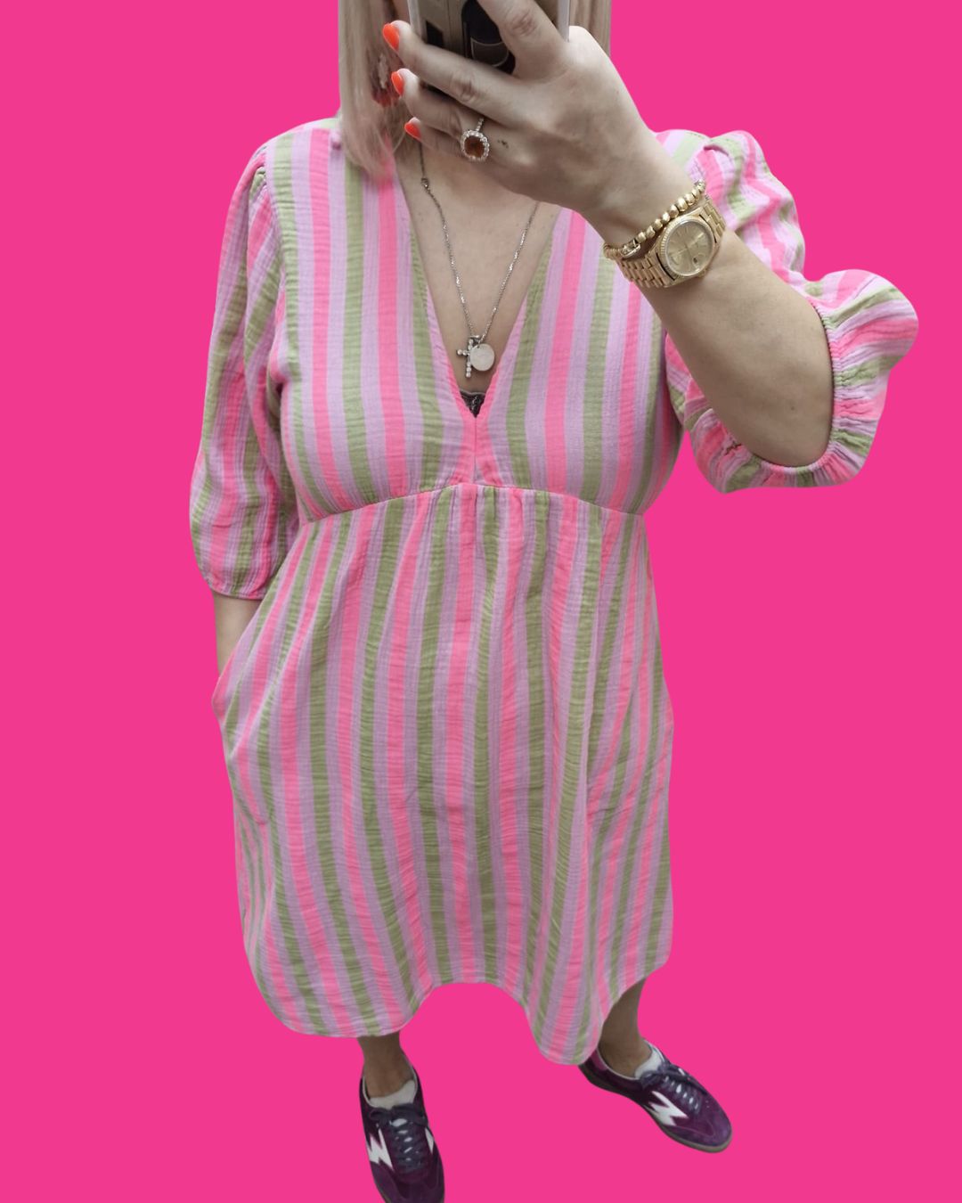 Pina Dress - Fushia stripe