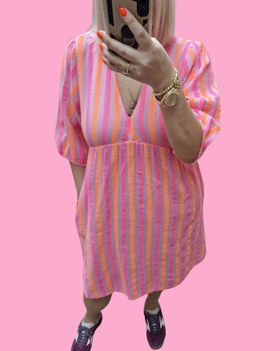 Pina Dress - Fushia & Orange stripe