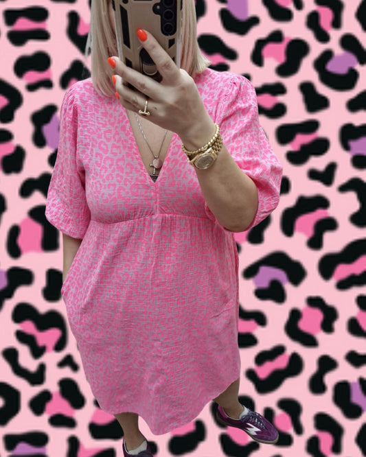 Pisa Dress - Fushia Fluro Leopard