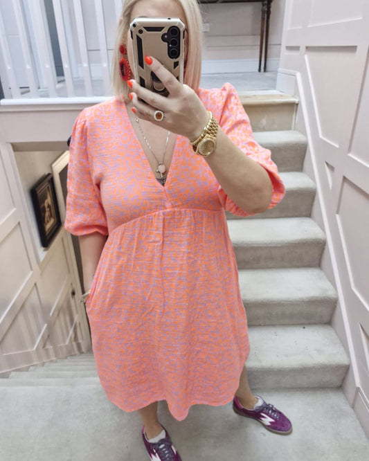 Pisa Dress - Orange Fluro Leopard