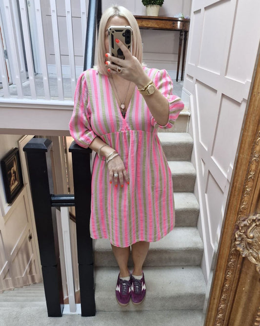 Pina Dress - Fushia  stripe